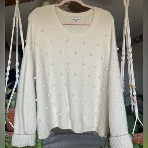 Madewell Ivory Pom Pom Oversized Sweater